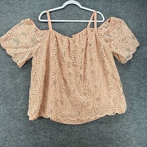 Vince Camuto Blouse Top Womens 2X Cream Eyelet Boho Peasant Cottagecore Feminine